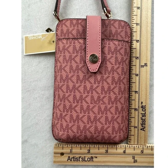 NWT Michael Kors Women Jet Set Travel Phone Crossbody Pink MK Logo Canvas Travel - Picture 8 of 8
